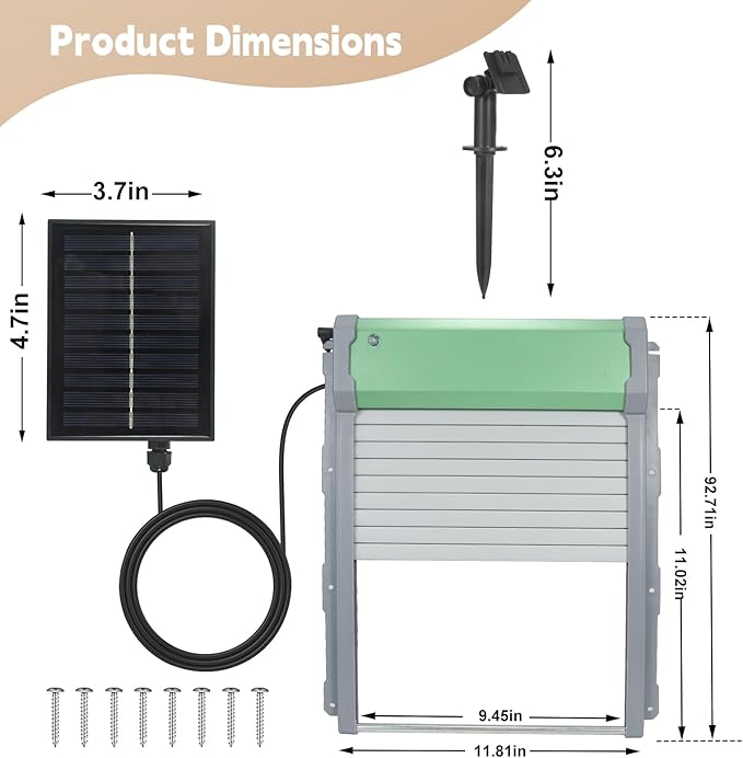 Solar-Powered Automatic Chicken Coop Door with Timer, Light Sensor & Remote Control – Weatherproof Aluminum Alloy Design with Anti-Pinch Safety Feature