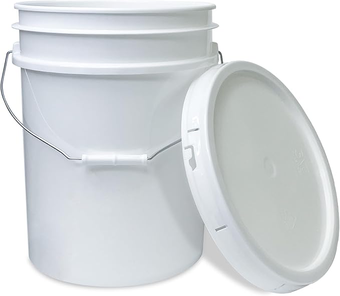 ePackageSupply White 5-Gallon Bucket with Lid | Made in USA | Food Grade | Heavy-Duty Extra Durable Plastic Bucket | Multi-Use Food Grade Buckets with Lids | Easy Stack and Store | BPA Free | 3 Pack