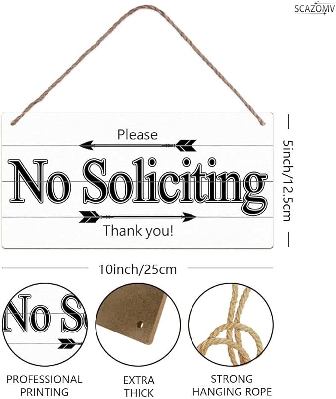 Please No Soliciting Thank You Funny Rustic Wooden Front Door Sign Vintage Outdoor Wall Art Hanging Plaque for Porch Yard Store Home Farmhouse Decor 10''x 5''
