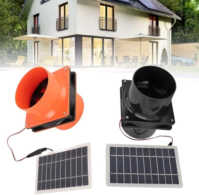 Solar Powered Exhaust Fan For Round Pipe, 10W 12V Solar Panel Ventilation Fan Kit For Outside, Greenhouse, Attics, Chicken Coop, Garage, Basement(black)