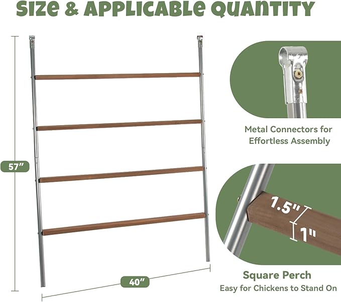 Square Chicken Roosting Perch-Water-Based Pating, Chickens Perch for Coop Perfect for Backyard Poultry, Easy to Assemble&Clean 57" L x 40" W