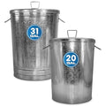 Plexon 31 Gallon Metal Trash Can and 20 Gallon Metal Trash Can with Lids Outdoor Garbage Cans Heavy Duty Galvanized Buckets with Lids for Garage Workshop Ash Storage Farmhouse, Bundle