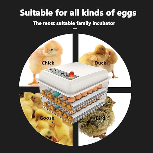 JAEDO 120 Egg Incubator Poultry Hatcher with Fully Automatic Egg Turning and Temperature Humidity Control for Chickens Ducks Goose Birds, Built-in Egg Candler (120)