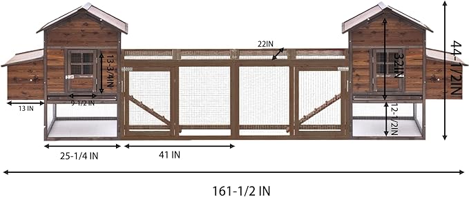 Wooden Chicken Coop Large Walk-in Outdoor Hen House with Nesting Box and Run, Poultry Cage Rabbit Hutch Waterproof UV Panel Cover for 4-8 Chickens Brown 159'' #CO48
