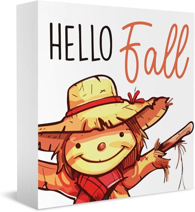 Fall Decorations for Home Farmhouse Office Bedroom Playroom Bathroom, Fall Scarecrow Sign, Autumn Decor Wood 2401
