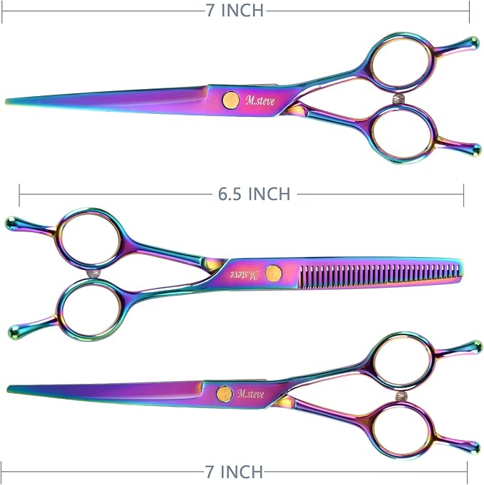 Dog Scissors for Grooming 7 in 1 Professional Pet Cat Hair Cutting Shears Kit At Home for Small Dogs, Including Straight Curved Thinning Scissors with Safety Round Tip, Comb