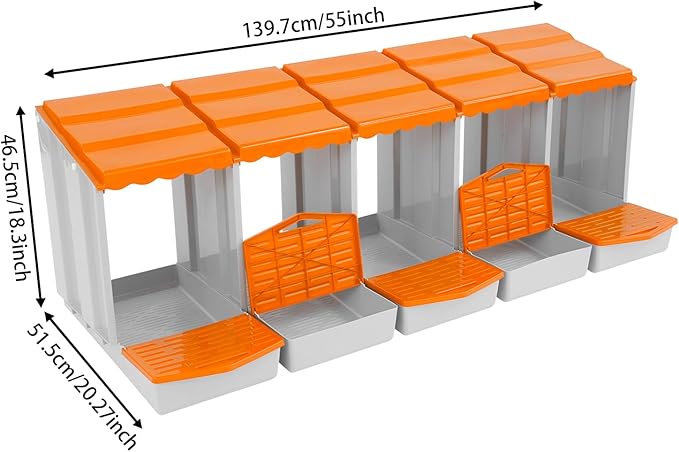 Chicken Nesting Boxes 5 Compartment PP Nesting Box with Inclined Nesting Boxes & Vented Holes Wall Mount Chicken Laying Boxes for Chicken Coop (Orange)