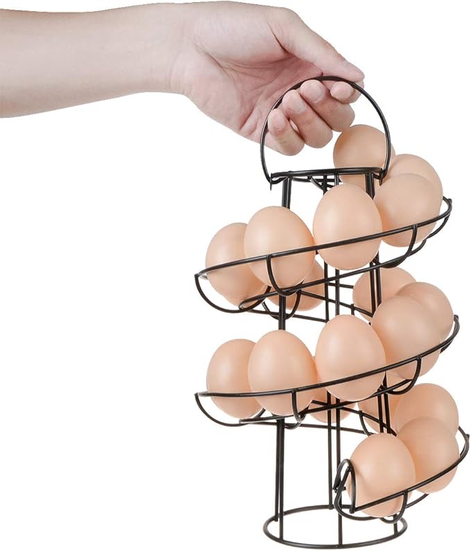 Egg Skelter Deluxe Modern Spiraling Dispenser Rack - Freestanding Wire Chicken Egg Storage Organizer Display Holder Basket for Countertop Kitchen,Black