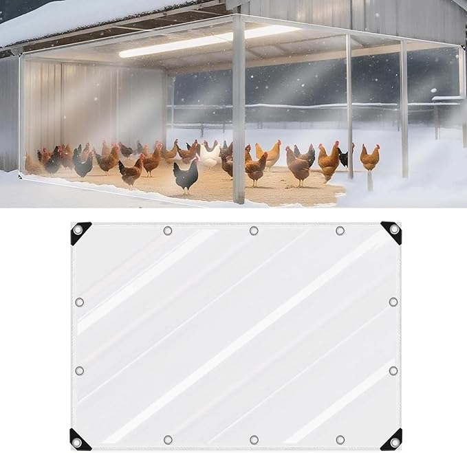 Chicken Coop Cover, 2x3m Transparent PVC Windproof Water Proof Winter Protection Cover with 14 Elastic Straps and 10m Rope, for Porch Fences Courtyards Roofs Carports