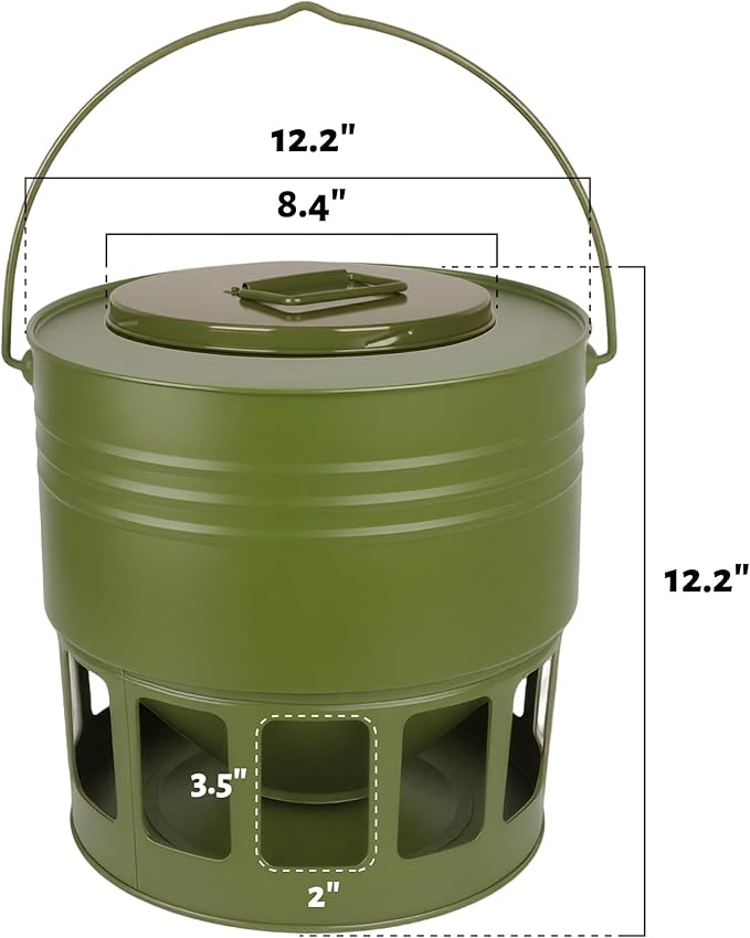 KOL Hanging Chicken Feeder 20lbs Metal Chicken Feeder No Waste, Adjustable Poultry Feeder with 12 Ports, No Installation & Universal Height Design (Green)