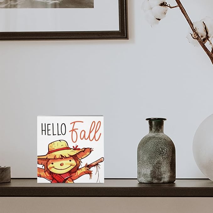 Fall Decorations for Home Farmhouse Office Bedroom Playroom Bathroom, Fall Scarecrow Sign, Autumn Decor Wood 2401