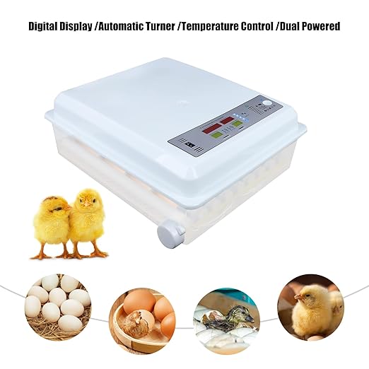 Eggs Incubator, 64 Eggs LCD Digital Automatic Incubator with Egg Turning and High-Temp Alarm, Double Power Supply Household Mini Incubator Box for Chickens Ducks Goose Birds