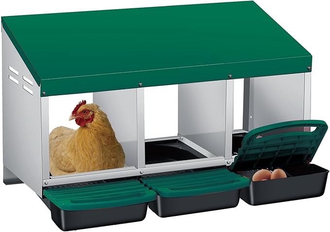 3-Hole Chicken Nesting Box, Roll Away Nest with Removable Tray, Easy Egg Collection & Cleaning, Wall-Mount Nesting Boxes for Hens, Chicken Coop - Green