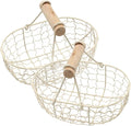 Luxshiny 2pcs White Iron Wire Mesh Basket with Wooden Handle, Farmhouse Style Fruit and Egg Storage Organizer for Kitchen Counter and Tabletop