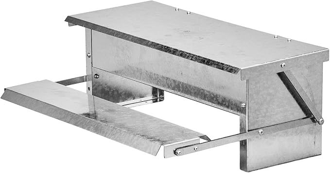 Large Capacity Chicken Grit and Oyster Shell Feeder,Rodent Proof No Waste Treadle Chicken Feeder,Galvanized Metal Poultry Duck Feeders,with Weatherproof Lid,for Chickens Hens Ducks (Silver)