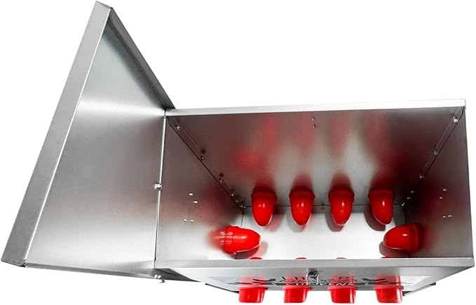 95LB Automatic Chicken Feeder with 10 Ports No Waste Galvanized Metal Poultry Feeder Outdoor Chicken Feeder Box with Adjustable Height Legs and Locking Lid for Chickens Ducks Geese Silver