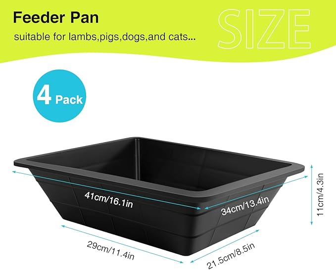 4 Pcs Rubber Feeder Pan,3 Gallon Horse Feed Bucket Utility Feed Bucket,Large Utility Heavy Duty Horse Trough Feeder for Pig Goat Chicken Dogs Farm Small Animal