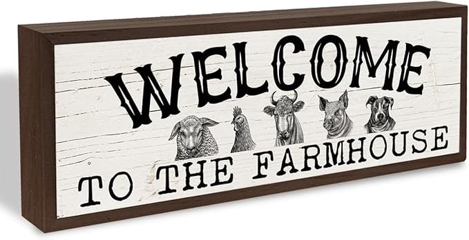 Farmhouse Wood Signs, Welcome to the Farmhouse Sign, Front Door Sign, Home Decor for Indoor Outdoor, Front Door Decors, Rustic Framed Wood Hanging Decor 9.5x3.1x1 inches