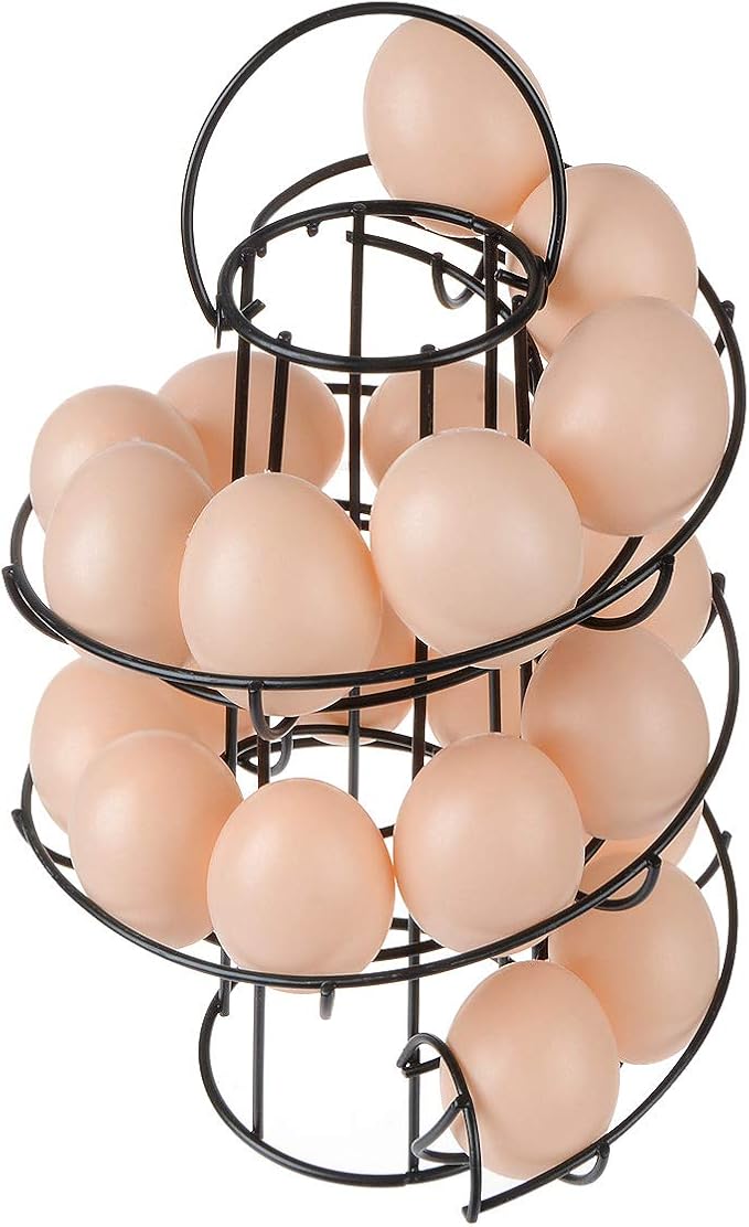 Egg Skelter Deluxe Modern Spiraling Dispenser Rack - Freestanding Wire Chicken Egg Storage Organizer Display Holder Basket for Countertop Kitchen,Black