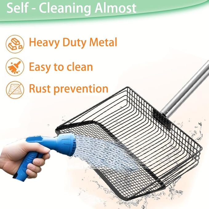 Chicken Poop Scooper - 54" Long Handle Chicken Coop Cleaner, 10" Wide Metal Waste Scooper for Poultry Waste