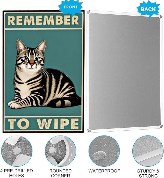 Funny Bathroom Metal Tin Sign – Vintage "Remember to Wipe" Wall Decor for Restroom, Toilet, or Powder Room – 8x12 Inch Retro Bathroom Humor Sign