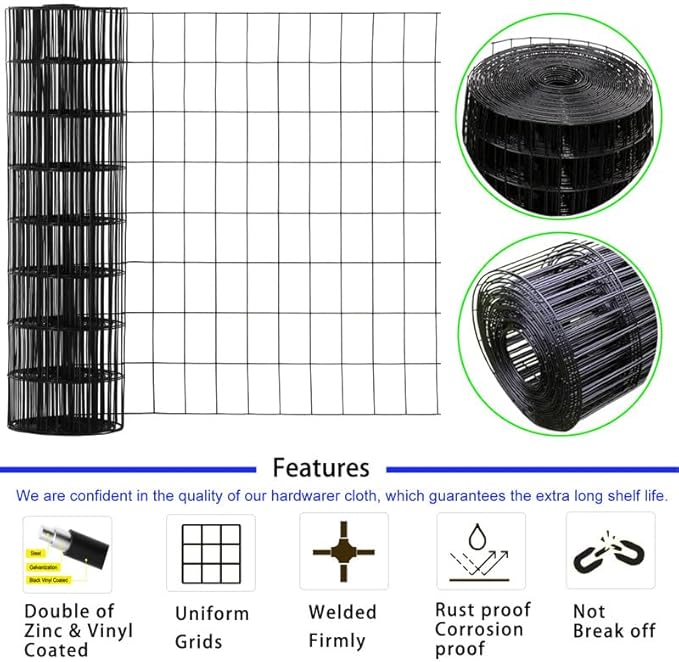 Wire Fence 2in x 3in Black Vinyl Coated Wire Mesh 48" x 50' Welded Wire Fencing 16Gauge, PVC Coating Chicken Wire Fence,Welded Wire Mesh Roll for Garden Guard Fence Poultry Cage Net Fencing