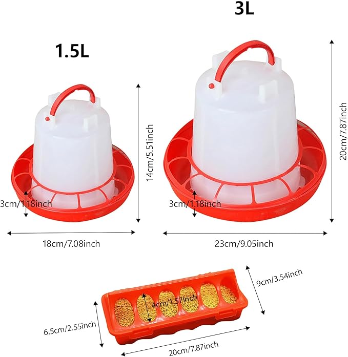 Chicken Feeder and Waterer Set, 2pcs Chick Feeders and 2pcs Chicken Waterer, 1.5L Chicken Water Dispenser, Poultry Drinker Chick Waterer Kit, No Spill Design for Baby Chicks, Ducklings