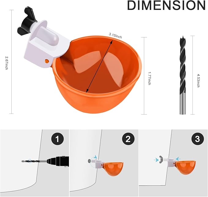 Chicken Waterer Cups, 8 Packs Orange Large Chicken Watering Cups, Automatic Chicken Water Cups, Tee Fittings Poultry Feeder Cups Suitable for Chicken, Duck, Goose, Turkey with Mounting Hole Opener