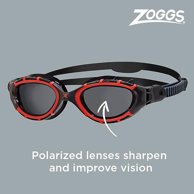 Zoggs Adult Unisex Predator Flex Polarized Anti-Fog UV Protection Wide Vision No-Glare Quick-Adjust Swimming Goggles, 461043