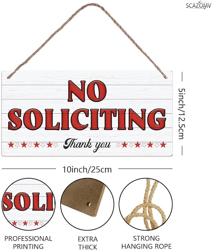 SCAZOMV No Soliciting Thank You Wood Sign Decor Funny Rustic Wood Front Door Sign Vintage Wall Hanging Plaque Porch Yard Home Farmhouse Decor 10''x 5''