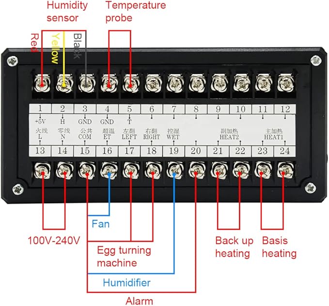 Fahrenheit Temperature Controller Thermostat AC 100V ~ 240V Full Automatic Control System Egg Incubator Machine with Temperature Humidity Sensor Probe