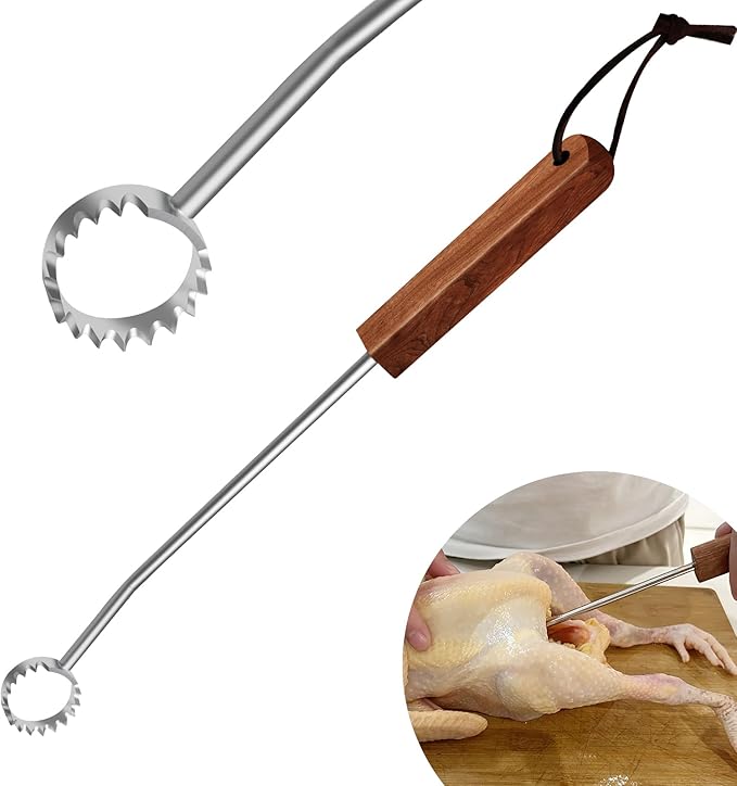 Lung Scraper of Chicken Processing Equipment, Easily Removes Poultry Lungs, Acacia Wood Handle, Chicken Butchering Equipment That Efficient Gutting Tool for Turkey, Chicken