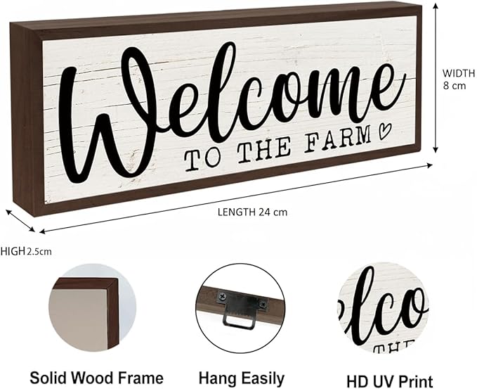 Farm Decor, Welcome to the Farm Sign, Decorative Wooden Wall Plaque, Country Style Home Decoration, Front Door Decoration for Entryway, Garden Yard Decor 9.5x3.1x1 inches