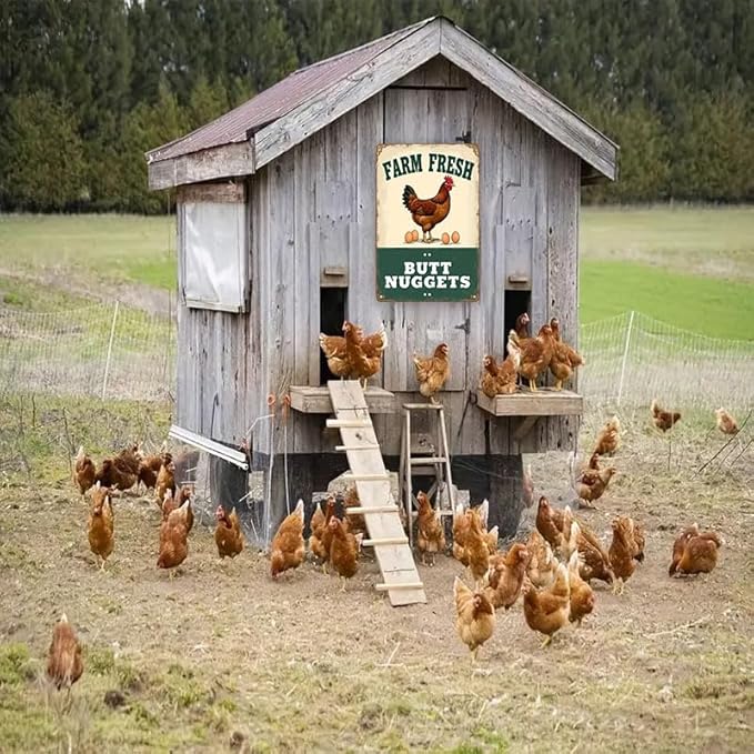 Chicken Coop Accessories Metal Signs -Chicken Coop Tin Signs Farm Fresh Butt Nuggest 8x12 Inch