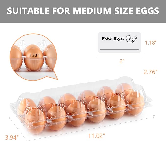 120PCS Egg Cartons Cheap Bulk, Clear Egg Cartons for Chicken Eggs, Reusable Chicken Egg Container Bulk Egg Holders with Labels for Refrigerator, Storage, Family, Chicken Farm, Market