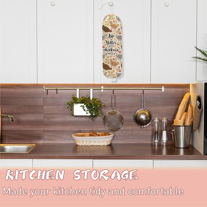 Chicken Flowers Plastic Bag Holder, Wall Mount Grocery Bag Holder, Plastic Storage bag, Storage Organizer Grocery Bags with Drawstring, Chicken Gifts for Women Mom Grandma Animal Lovers