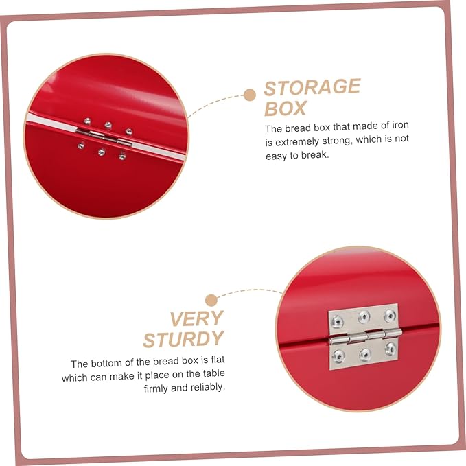 Lurrose Retro Iron Bread Box with Cover Portable Metal Storage Container for Bread Snacks Fruits Kitchen Utensils Stable Base Grain Storage Bin for Countertop Red Vintage Kitchen Decor
