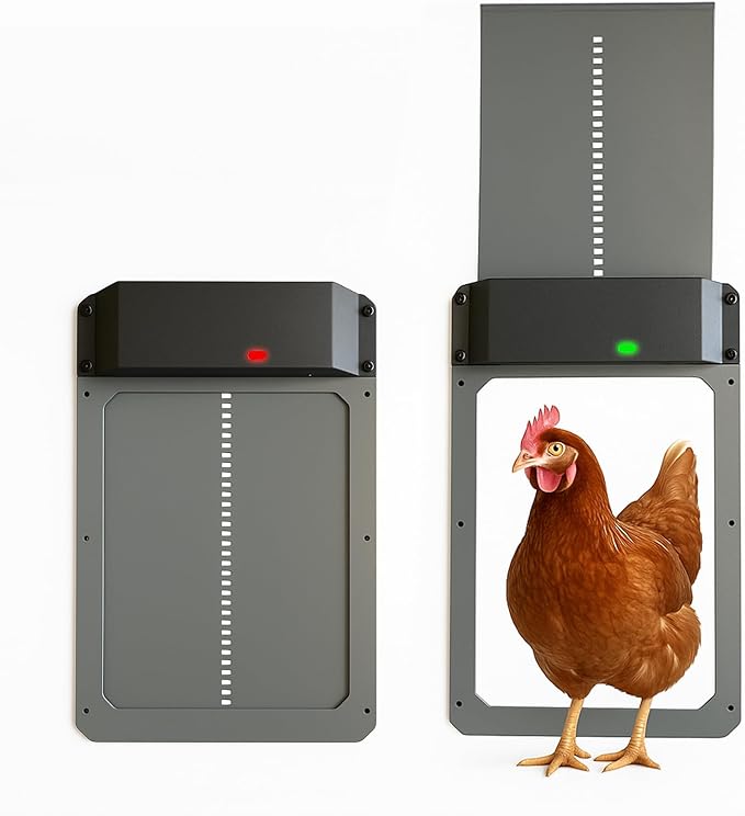 Ma Poule Express Door Automatic Chicken Coop Door Opener with Timer, Programmable Light Sensor, Battery Powered, Evening and Morning Delay, Aluminum