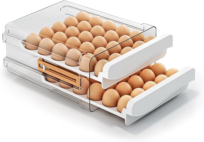 JOYZAN Egg Holder for Fridge 60 Count Large Capactity Egg Storage Container for Refrigerator, Clear Stackable Egg Organizer for Fridge, Coutertop Egg Trays Pull Out Drawer