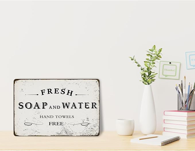 Fresh Soap and Water Aluminium Plate Signs, Funny Vintage Decor for Home Farmhouse Bathroom, Rustic Wall Art Decorations 8 X 12 Inch Metal Signs