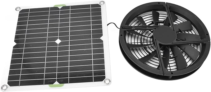 ViaGasaFamido 10 Inch Circular Ventilation Cabinet Solar Panel Fan 100W Solar Panel Fan Kit for Small Chicken Coops, Greenhouses, Sheds, Pet Houses, Window Exhaust