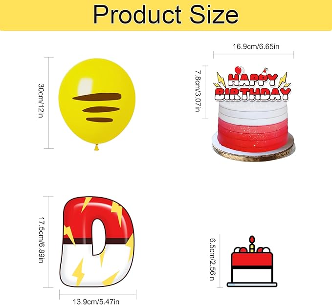 Cartoon Birthday Decorations Red White Yellow Happy Birthday Banner Balloons Cake Cupcake Topper for Anime Theme Party Decor Supplies