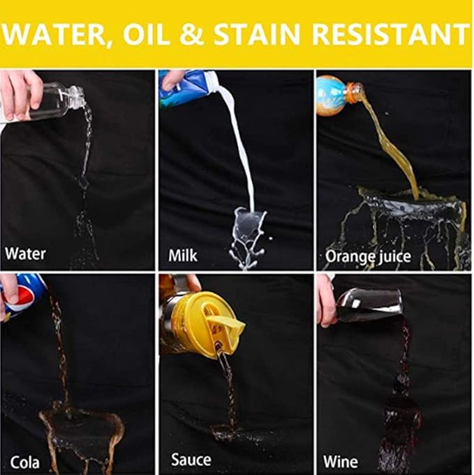 Waterproof Rubber Vinyl Apron Black - 43" Light Duty Aprons -Industrial Chemical Resistant Plastic, Long Black Apron