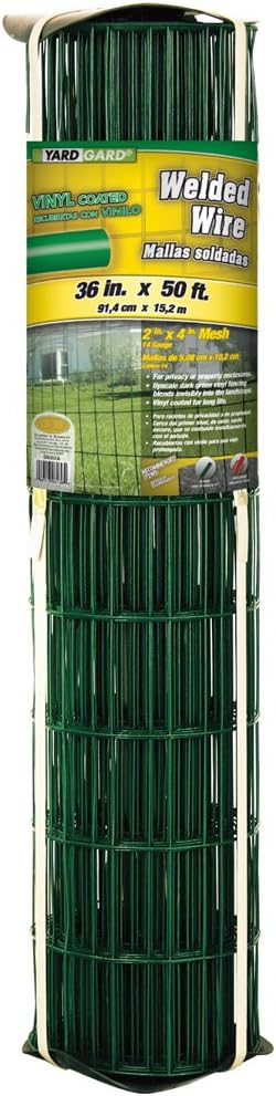 YARDGARD – 2 Inch by 4 Inch Mesh Welded Wire Fence – 36 Inches by 50 Feet – 16 Gauge Green Vinyl Coated Galvanized Steel – for Animal Enclosures | Garden Protection | Property Boundaries