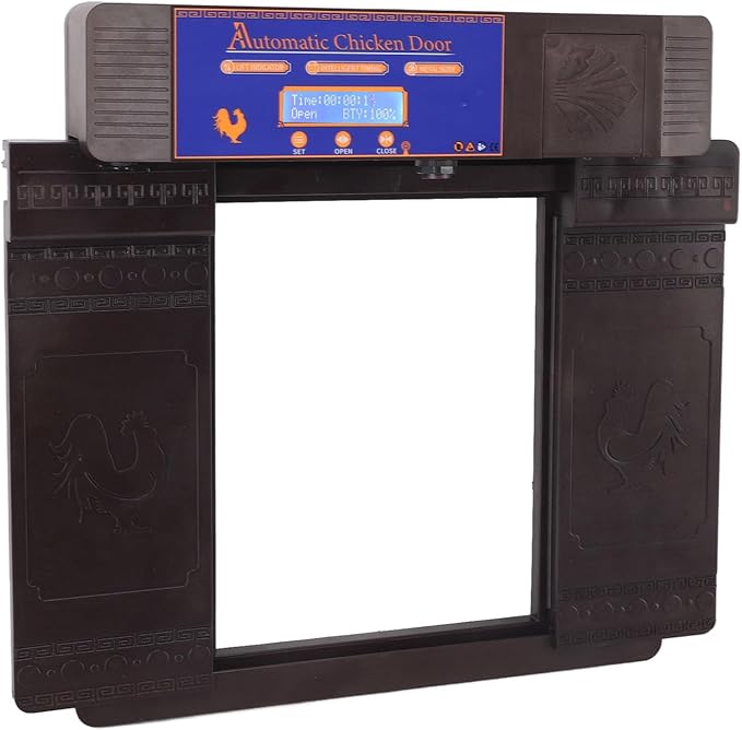 Automatic Chicken Coop Door, Lightweight Durable Solar Powered with Timer and Infrared Anti Pinch Sensor, for Poultry Coop Chicken Duck Goose (Dark Brown)
