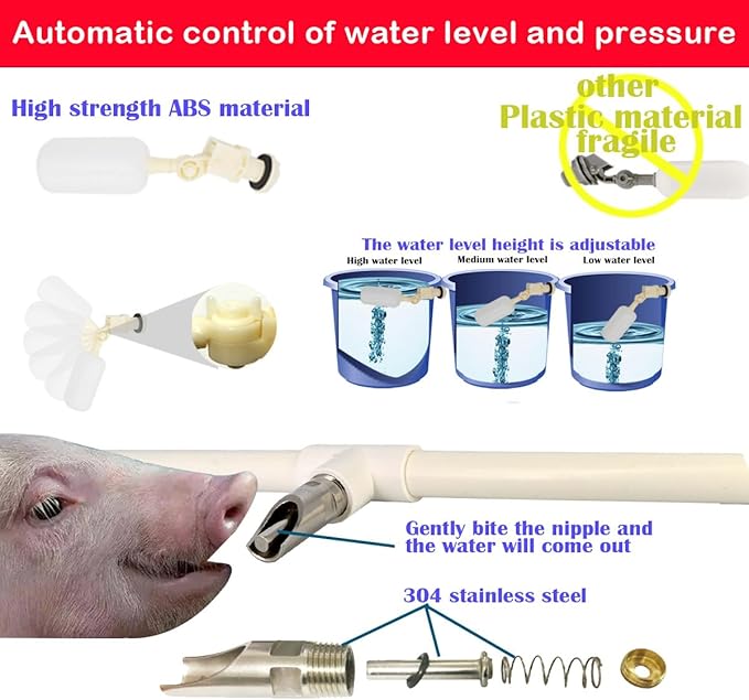 Complete Set Pipeline Stainless Steel Pig Waterer System,Pig Waterer Nipples with Water Tank Connector,Automatic Pig Nipple Water Drinker,Pig Nozzle Nipple Drinker,Pig Water Nipple for Hog Piglet Goat