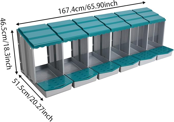Chicken Nesting Boxes 6 Compartment PP Nesting Box with Inclined Nesting Boxes & Vented Holes Wall Mount Chicken Laying Boxes for Chicken Coop (Green)
