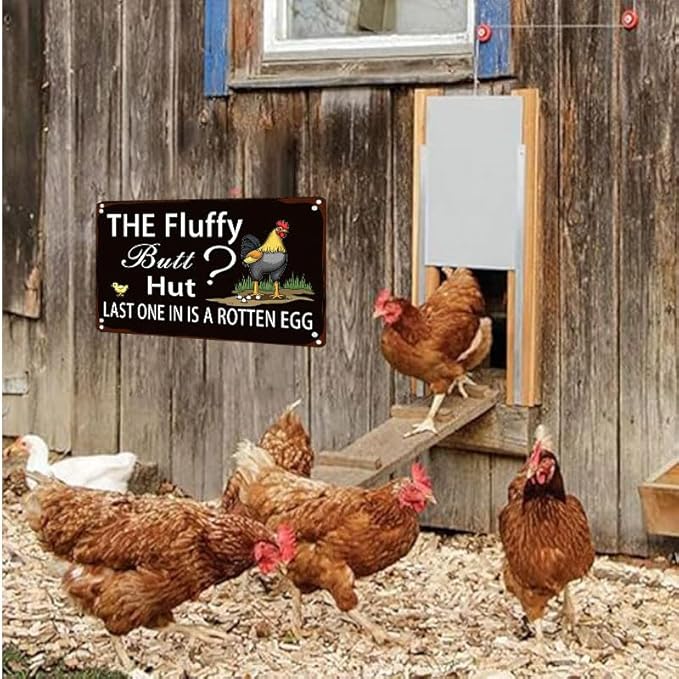 Fluffy Butt Hut Chicken 12x16 Inch Outdoor Decorative Yard Sign with Rooster Hen Chick Design for Farmhouse Patio Lawn Decor