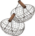 2pcs Vintage Iron Wire Storage Basket with Wooden Handle, Small Multi-function Farmhouse Style Egg and Fruit Basket for Kitchen Countertop Organization