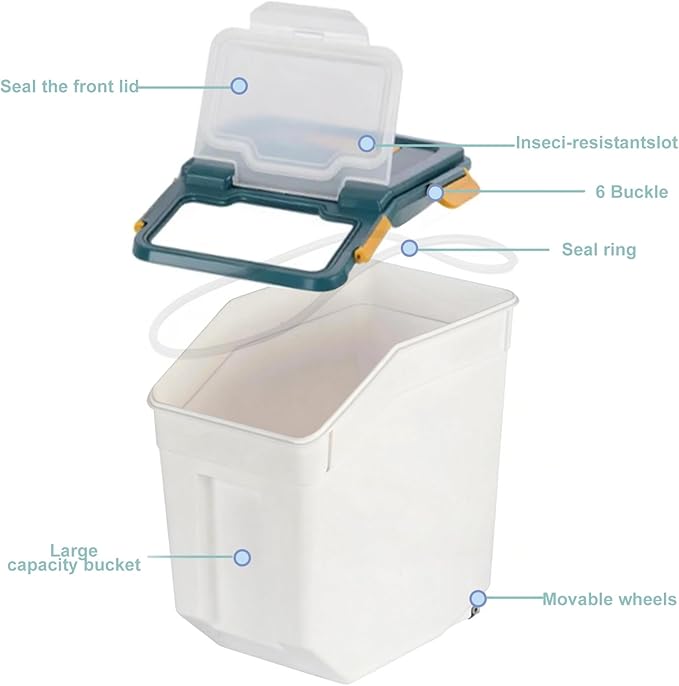 RUIAN Large Airtight Storage Container,25lb Flour Rice Storage Containers Bin with Wheels Seal Locking Lid, with Measuring Cup&Scoop for Flour, Rice, Grain(4PCS,Blue)